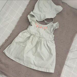 Carter's Striped Dress and Hat Set - Gray and Pink